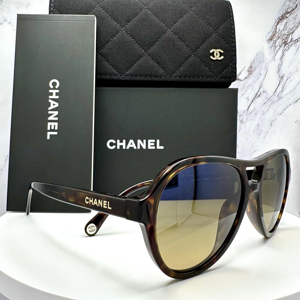 New CHANEL Sunglasses Brown Havana Polarized Lens Pilot Aviator - Picture 13 of 16